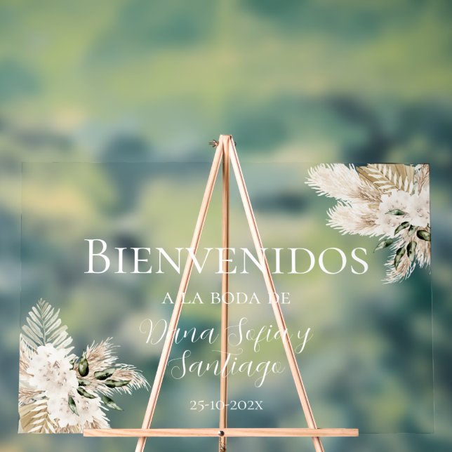 Señal Acrílica Boho Boda Bienvenidos al Rótulo acrílico helado (Neutral )
