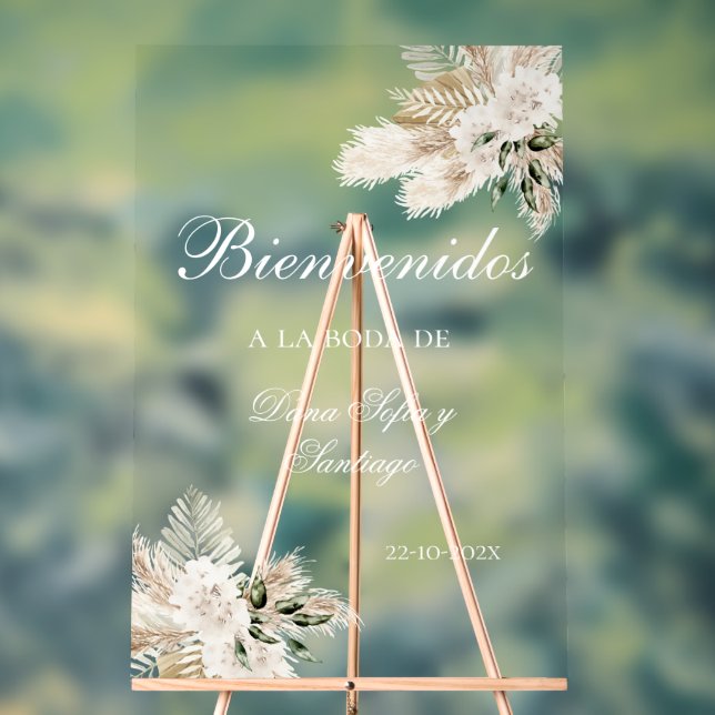 Señal Acrílica Boho Boda Bienvenidos al Rótulo acrílico helado (Neutral )