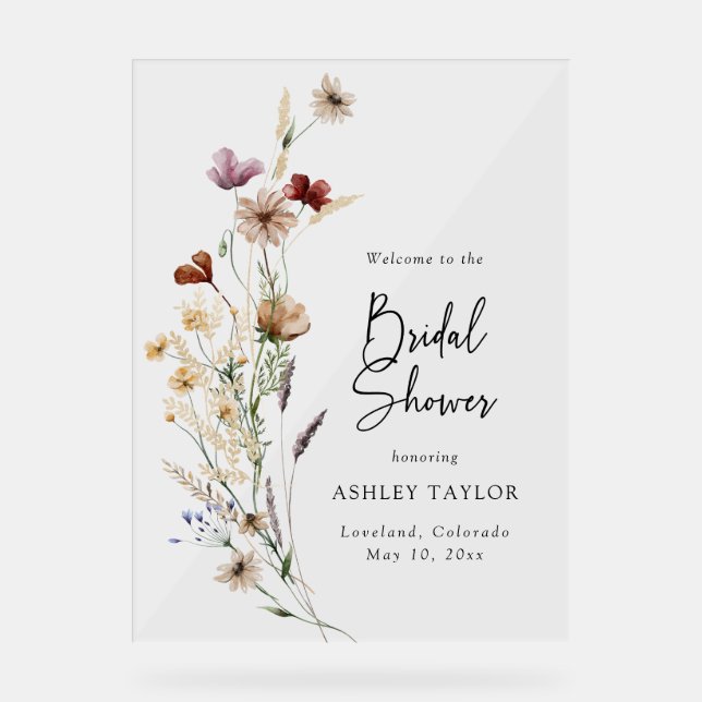 Señal Acrílica Boho Bridal Shower Rótulo acrílico (Anverso)