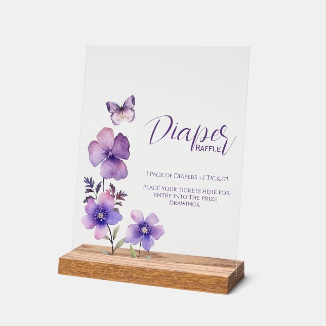 Señal Acrílica Boho Butterfly Diaper Raffle Chica Baby Shower (Ángulo)