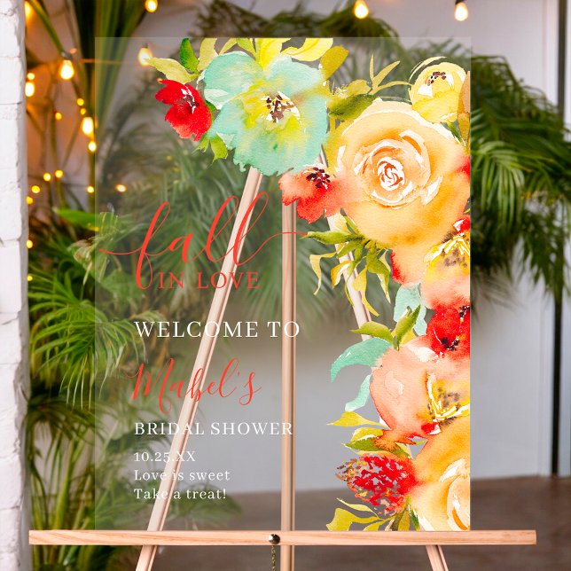 Señal Acrílica Boho Cae enamorado bienvenida floral ducha de novi (Boho Fall in love floral welcome bridal shower Acrylic Sign)