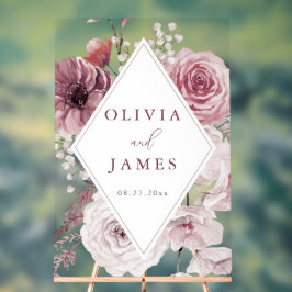 Señal Acrílica Boho Dusty Rosa y Mauve Floral Frame Boda