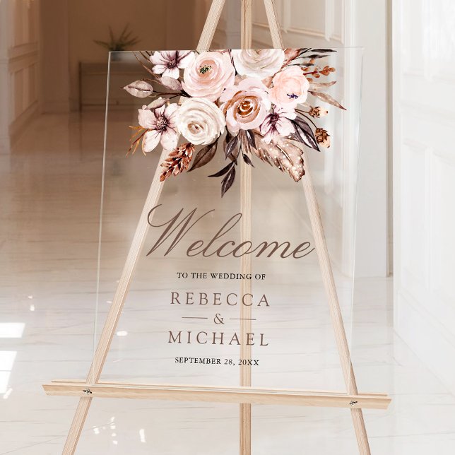 Señal Acrílica Boho Earthy Ivory Floral Wedding Welcome (Subido por el creador)
