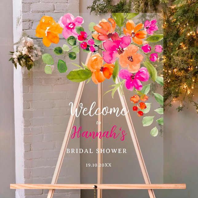 Señal Acrílica Boho fall naranja floral acuarela novia bienvenida (Boho fall orange floral watercolor bridal welcome acrylic sign)