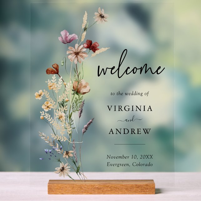 Señal Acrílica Boho Floral Welcome Boda (Boho Floral Welcome Wedding Acrylic Sign by Painted Paperie
)