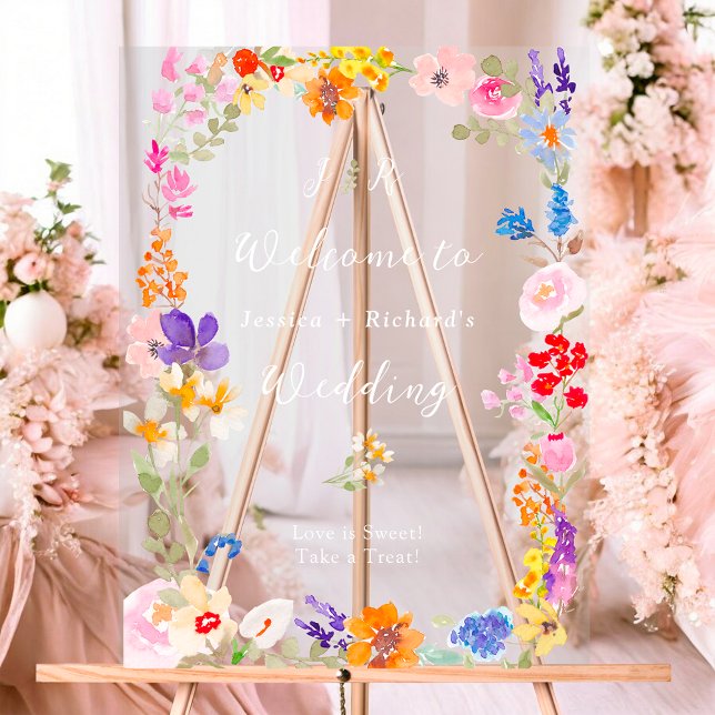 Señal Acrílica Boho garden verano rulentas florales iniciales bod (Boho garden summer floral initials wedding acrylic sign)