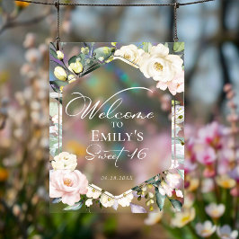 Señal Acrílica Boho Greenery Floral Sweet 16 Bienvenida Rótulo Ac