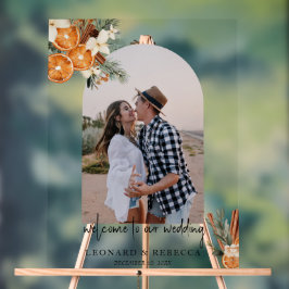 Señal Acrílica Boho invierno Boda floral foto Rótulo acrílico