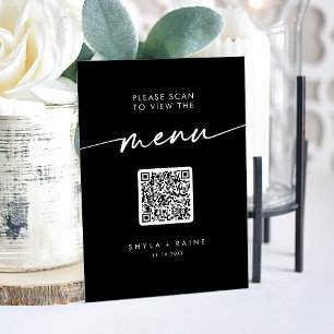 Señal Acrílica Boho Moderno Código QR Menú Boda negro