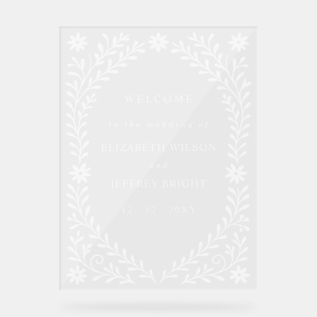 Señal Acrílica Boho Navy Floral Wedding Welcome Sign (Anverso)