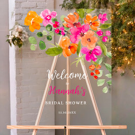 Señal Acrílica Boho otoño naranja floral acuarela boda bienvenida