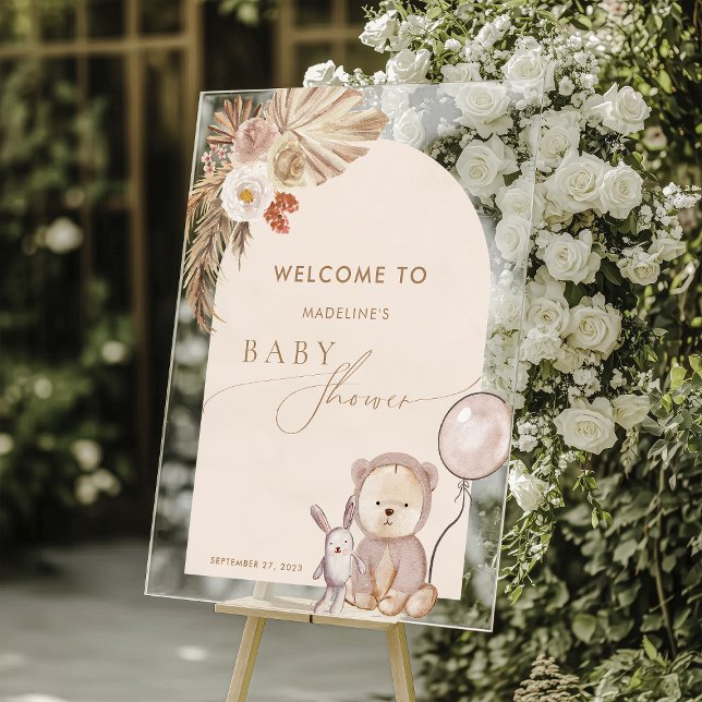Señal Acrílica Boho Pampas Globo de Oso de Grasa Baby Shower (Subido por el creador)