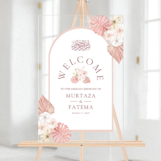 Señal Acrílica Boho Pink Floral Arch Muslim Wedding Welcome (Subido por el creador)