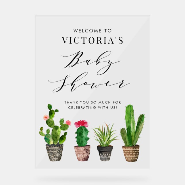 Señal Acrílica Boho Potted Succulents y Cactus Baby Shower (Anverso)
