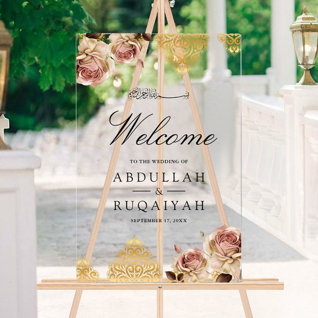 Señal Acrílica Boho Rose Motif Cream Muslim Wedding Welcome (Subido por el creador)