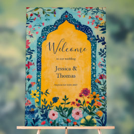 Señal Acrílica Boho Summer Blue Floral Wedding Welcome