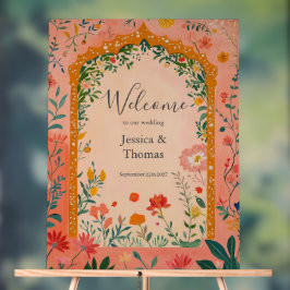 Señal Acrílica Boho Summer Pink Floral Wedding Welcome
