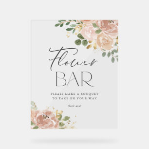 Señal Acrílica Boho Watercolor Mauve Peach Flowers Floral Bar