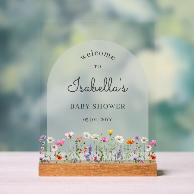 Señal Acrílica Boho Wildflower Baby Shower Welcome Sign (Neutral )