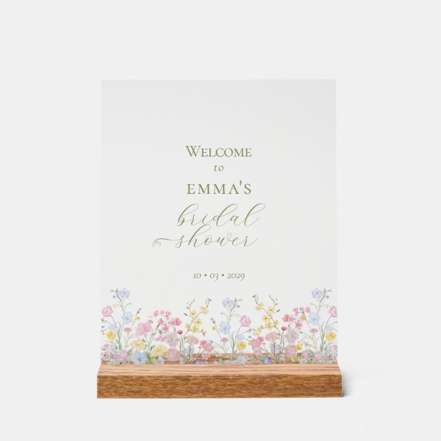 Señal Acrílica Boho Wildflower Elegant Bridal Shower  (Anverso)