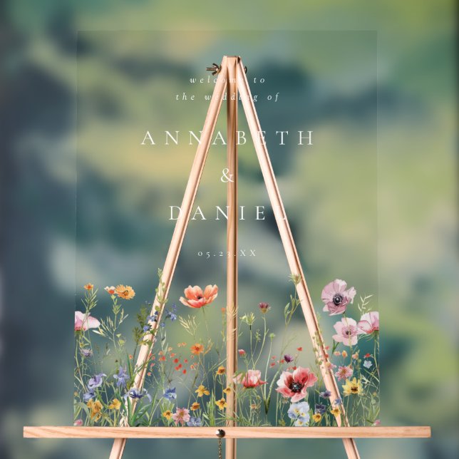 Señal Acrílica Boho Wildflower Wedding Welcome (Neutral )