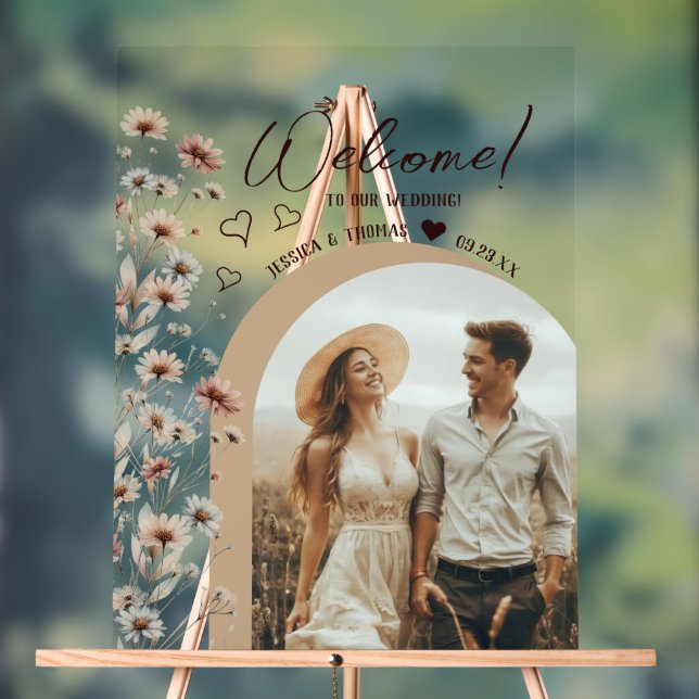 Señal Acrílica Boho Wildflowers Foto Arch Boda Bienvenida (Neutral )