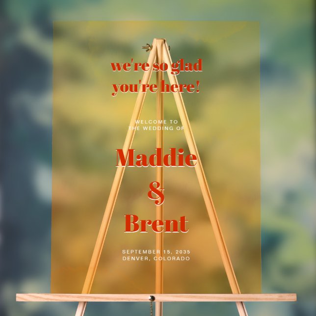 Señal Acrílica Bold Modern Orange Sunset Wedding Welcome (Neutral )