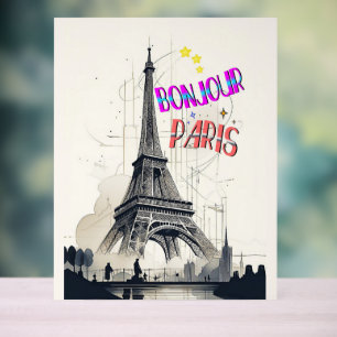 Señal Acrílica Bonjour Colorful Paris