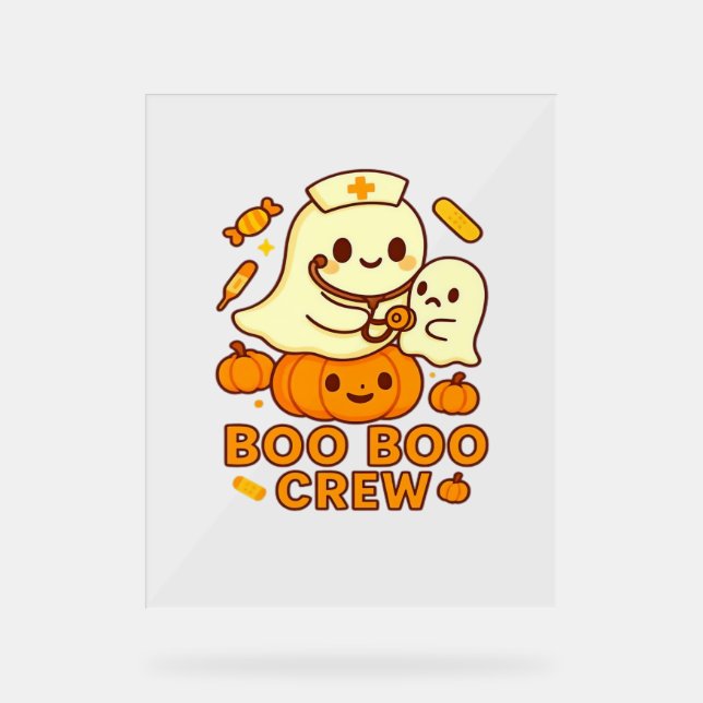 Señal Acrílica Boo Boo Crew Enfermera Fantasma Clásica Camiseta (Anverso)