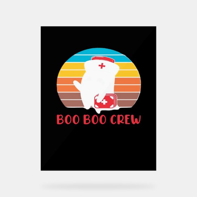 Señal Acrílica Boo Boo Crew Enfermera Graciosa Fantasma Halloween (Anverso)