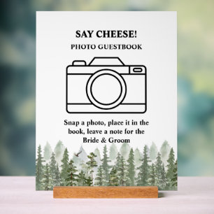 Señal Acrílica Booth de fotografía verde del Boda forestal Woodla