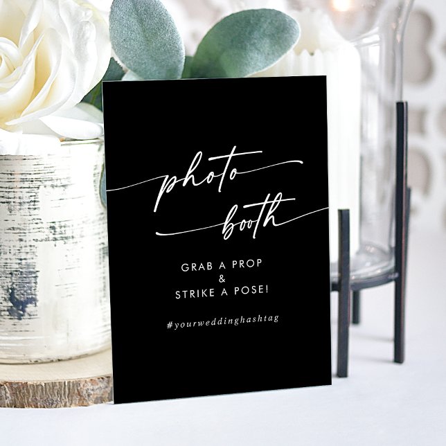 Señal Acrílica Booth Moda Boho Boda negro moderno (Boho Chic Modern Black Wedding Photo Booth Acrylic Sign)