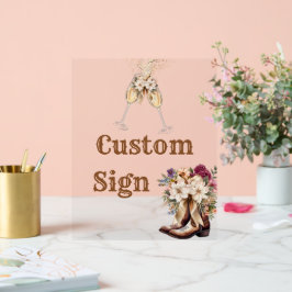 Señal Acrílica Boots & Bubbly Boho favores de la ducha de novia o