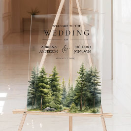 Señal Acrílica Bosque de pinos de invierno bienvenida de boda