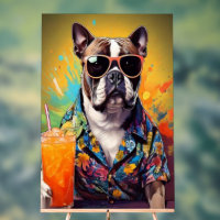Boston Terrier con camisa hawaiana Arte Pop Tropic
