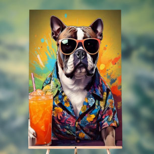 Señal Acrílica Boston Terrier con camisa hawaiana Arte Pop Tropic