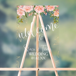 Señal Acrílica Botanica floral rosa boda de oro