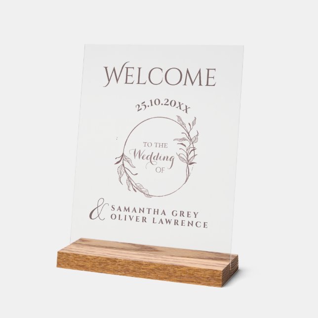 Señal Acrílica Botanical Elegant Wedding Welcome Sign (Ángulo)