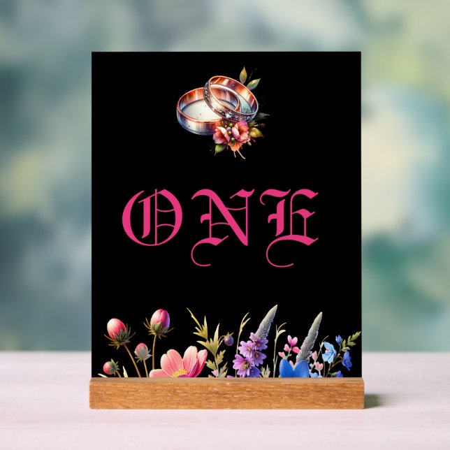 Señal Acrílica Botanical Floral Wedding bands Tabletop NumberSign (Neutral )