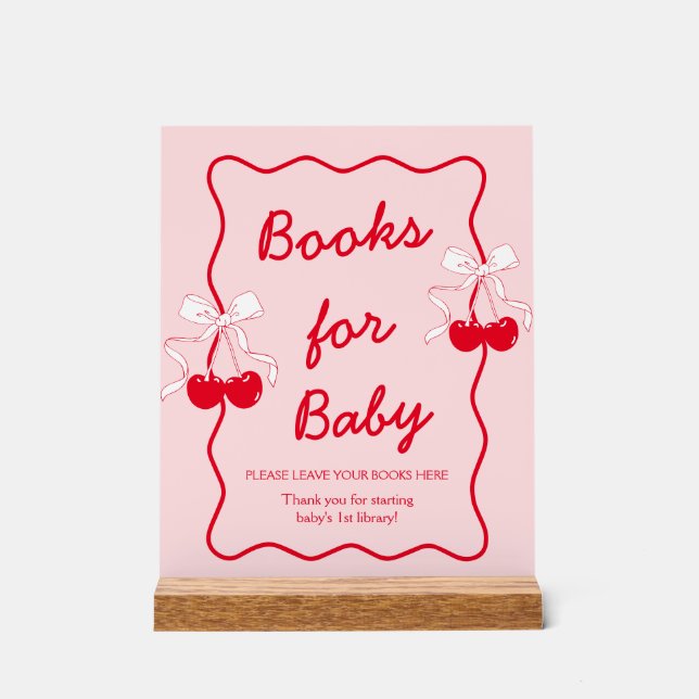 Señal Acrílica Bow Cherry Baby Shower Books for Baby (Anverso)