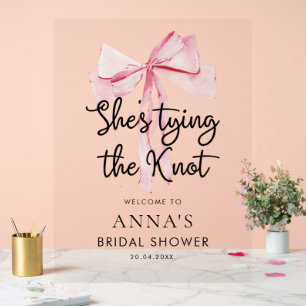 Señal Acrílica Bow Rosado Amarrando La Ducha Bridal Knot