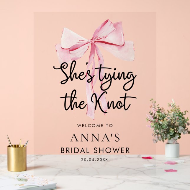 Señal Acrílica Bow Rosado Amarrando La Ducha Bridal Knot (Boda)
