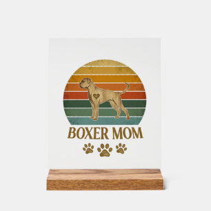Señal Acrílica Boxer Mamá Perro Retro Atardecer Huellas De Patas_