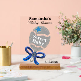 Señal Acrílica Boy Baby Shower Silver Blue Rattle