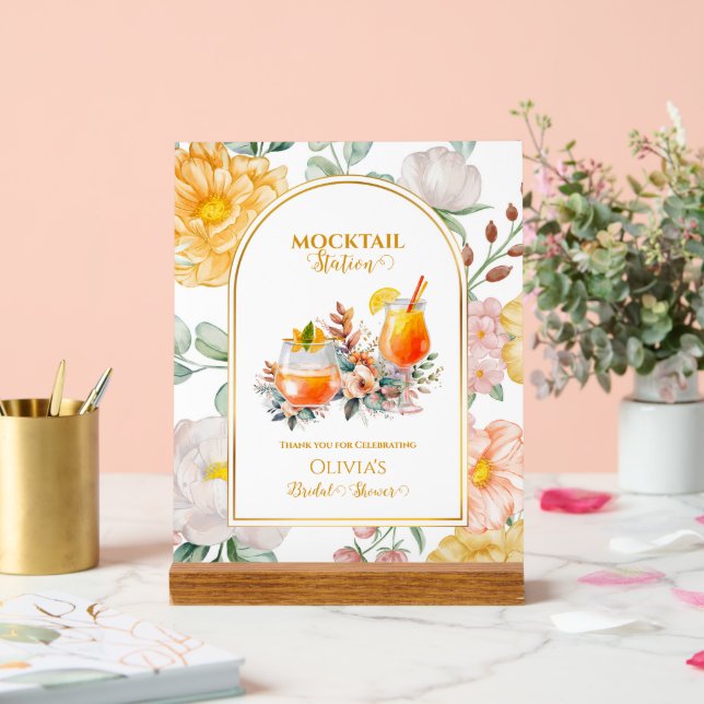 Señal Acrílica Bridal Shower Drink Bar Floral Mocktail Station (Boda)