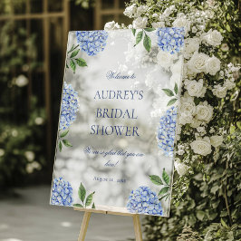 Señal Acrílica Bridal Shower Welcome Sign, Classic Blue Hydrangea
