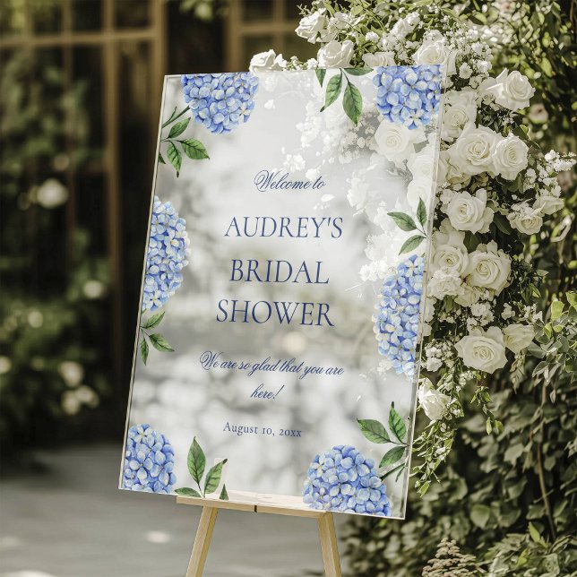Señal Acrílica Bridal Shower Welcome Sign, Classic Blue Hydrangea (Subido por el creador)