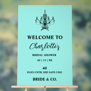 Señal Acrílica Bride & Co. Desayuno de novia Bienvenida azul turq