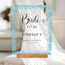 Señal Acrílica BRIDE TO BE! Mint Glitter Bridal Shower 