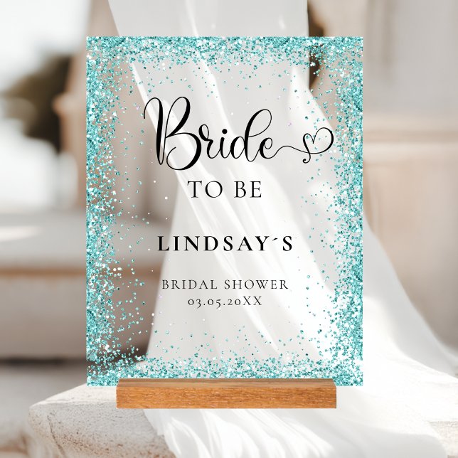 Señal Acrílica BRIDE TO BE! Mint Glitter Bridal Shower  (BRIDE TO BE! Mint Glitter Bridal Shower Acrylic Sign)